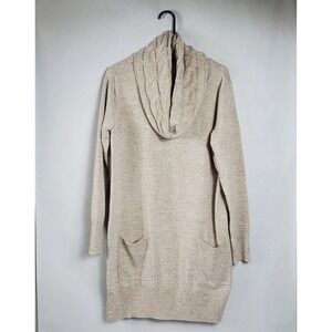 New York & Company Womens Oatmeal Cable Cowl Neck Tunic Sweater Pockets Large